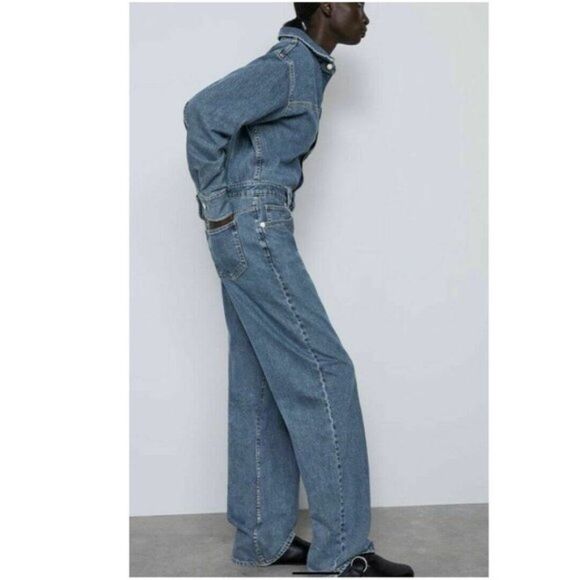 ZARA Blue Long Denim Jumpsuit - S - Picture 3 of 4